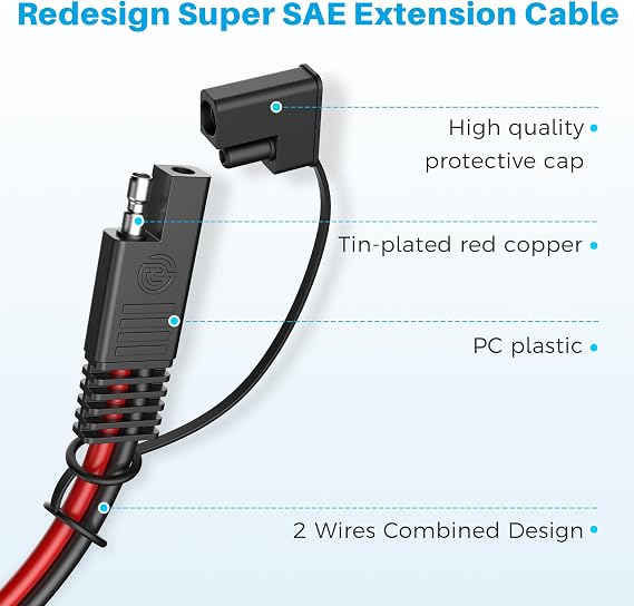 SAE Extension Cable,(12AWG-20FT) Advanced Heavy Duty SAE to SAE Battery Charging Extension Cord for Motorcycle Automotive Power Trolling Motor Travel Trailer Solar Panel SAE Plug