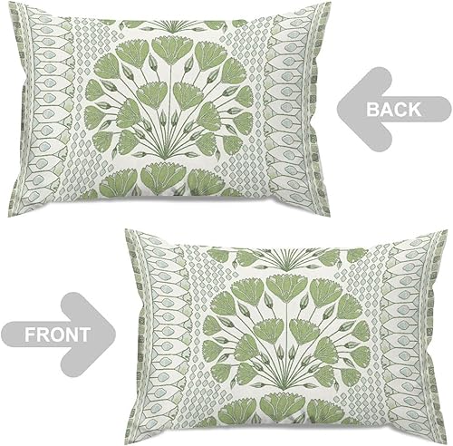 Miniatura 3 de ArogGeld Funda de cojín lumbar con diseño geométrico verde y blanco, diseño de hojas de lirio, ginkgo biloba, chinoiserie, elegante, asiática,