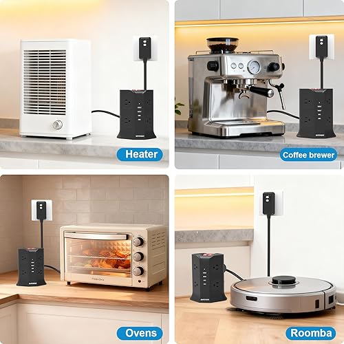 Miniatura 6 de GFCI - Regleta de alimentación con 8 tomas, 4 puertos USB (2 USB C y 2 USB A), protector de sobretensiones 1050J, cable de extensión de 6.56 pies