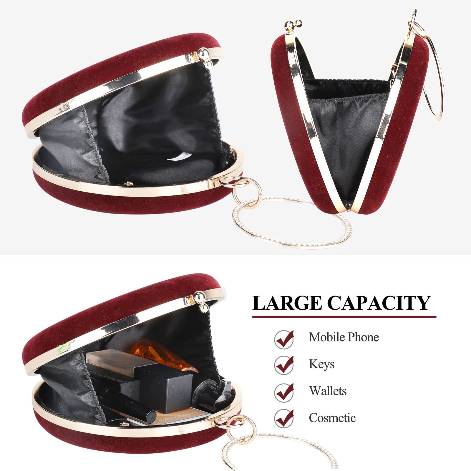Selighting Pochette rotonda in velluto da donna, borse da sera formali | Pochette in velluto per matrimonio, ballo di fine anno, cocktail party
