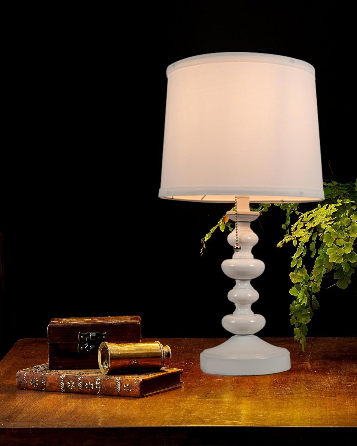 Farmhouse Lamps for Bedrooms Retro Side Pull Chain Table Lamps with USB, Linen Fabric Shade, Bedside Lamps for Side Nightstand Living Room Included LED Bulb