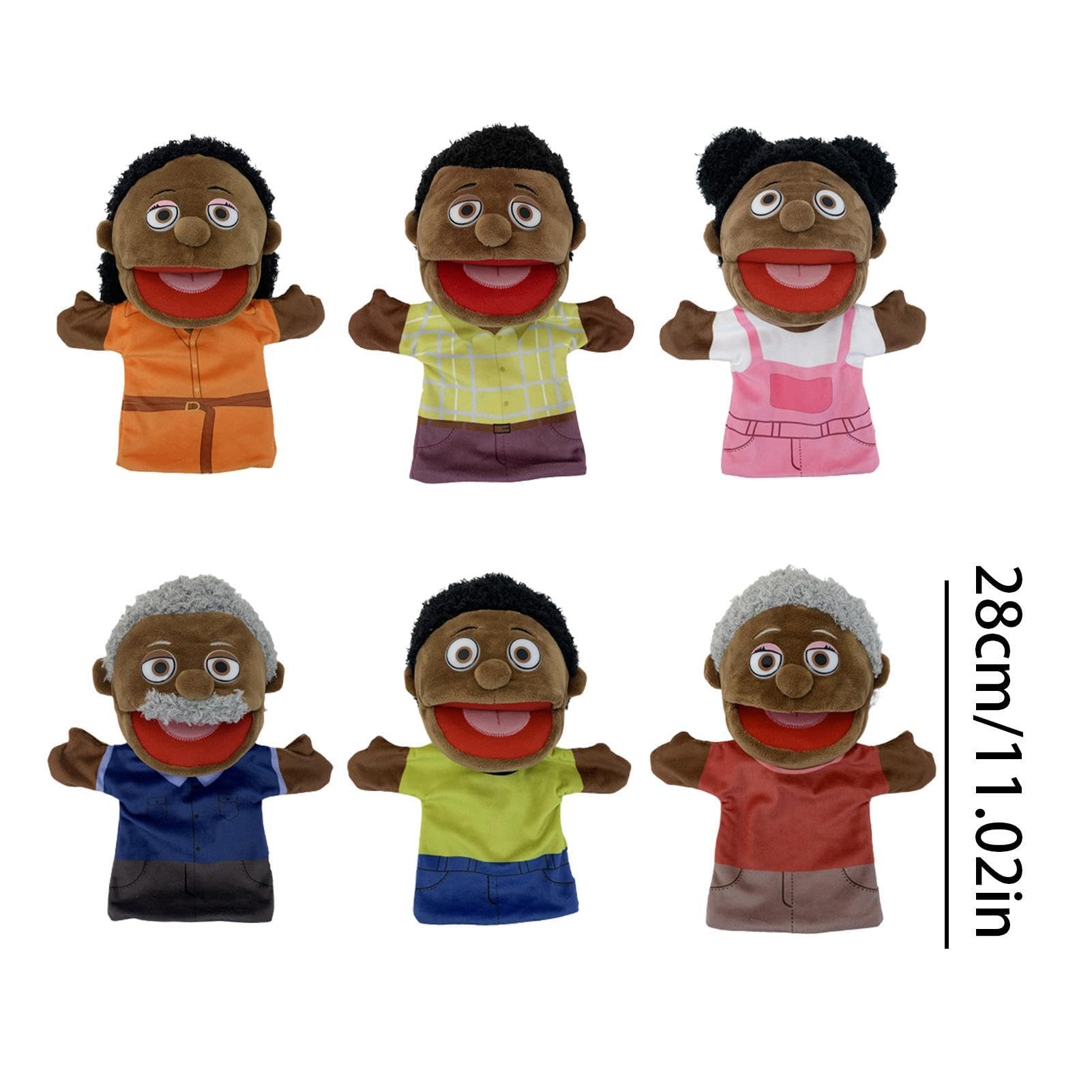 Burattini di famiglia per bambini - 6 pupazzi multiculturali per ragazza e | ragazzo,Membri della famiglia multiculturale da 28 cm, marionette da teatro con bocca mobile, forniture per aule per insegnan