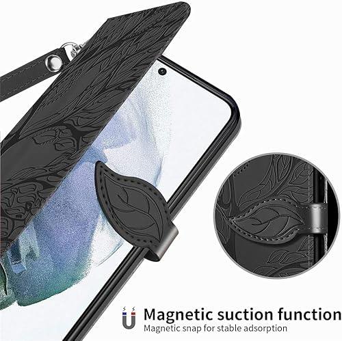 Miniatura 4 de Funda tipo cartera para Samsung Galaxy S21 FE 5G, piel sintética de alta calidad con diseño de árbol en relieve, función atril, ranuras para