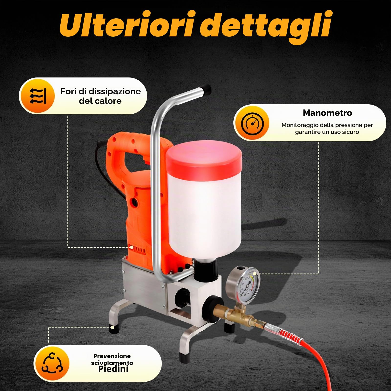 Pompa per iniezione ad alta pressione, pressatrice ad alta pressione, tenuta efficace, poliuretano e resina epossidica, 720 W, 10.000 Pai