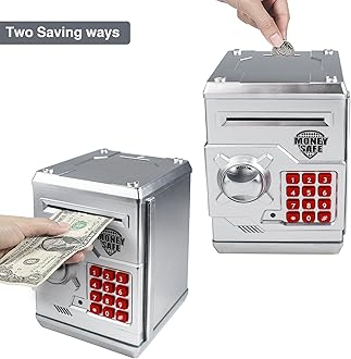 HUSAN Piggy Banks Money Banks for Kids, Electronic Password Code Money Banks ATM Banks Box Coin Bank for Children Boys and Girls (Silver)