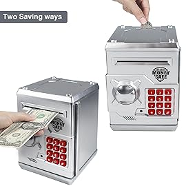 Totola Piggy Bank Electronic Mini ATM for Kids Baby Toy, Safe Coin Banks Money Saving Box Password Code Lock for Children,Boys Girls Best Gift (Bright Silver)
