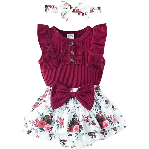 Baby Girl Clothes Newborn Infant Summer Outfits Ruffle Romper and Shorts with Headband Sets for 0-3-6-9-12-18 Months