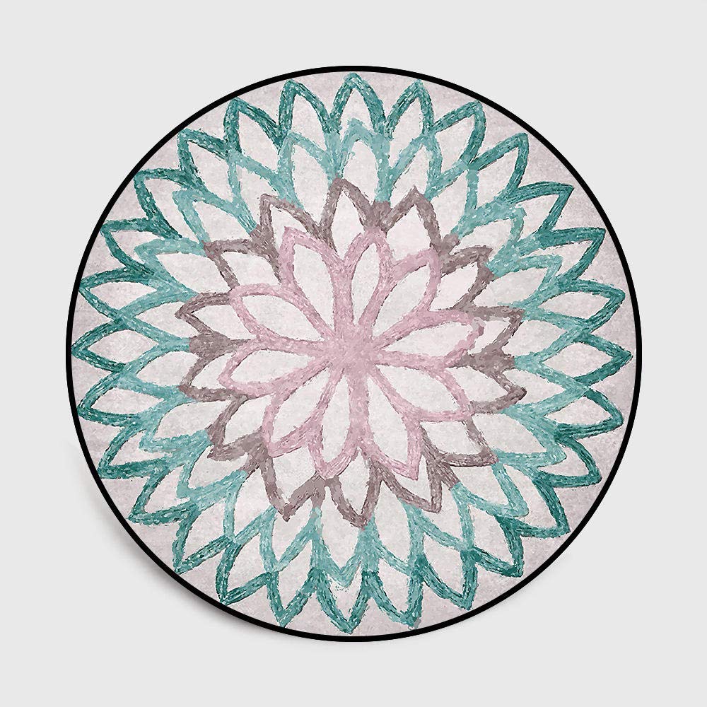LQPHYLQPHY Green Round Rug Modern Chic Big Flowers Pattern Floral Style Soft Carpet for Living Room Bedroom Cloakroom Bedside Kids Room Chair Mat Gradient Color-Diameter 80CM