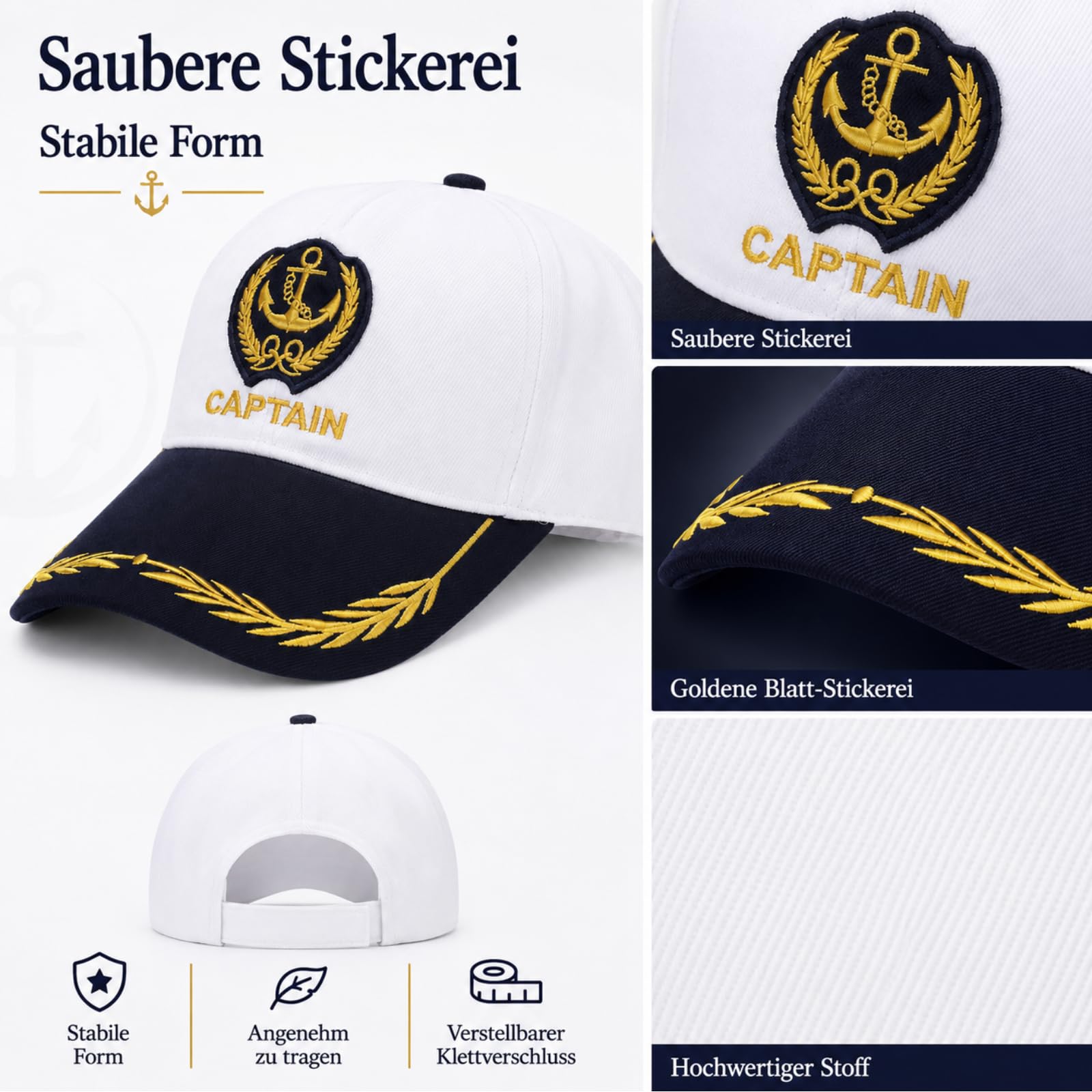 jojofuny Kapitänsmütze Captain Hat: Verstellbare Baseball Cap Herren Sailor Ship Nautical Marine Sea Cap Hut für Männer Frauen Kostümzubehör Accessoire