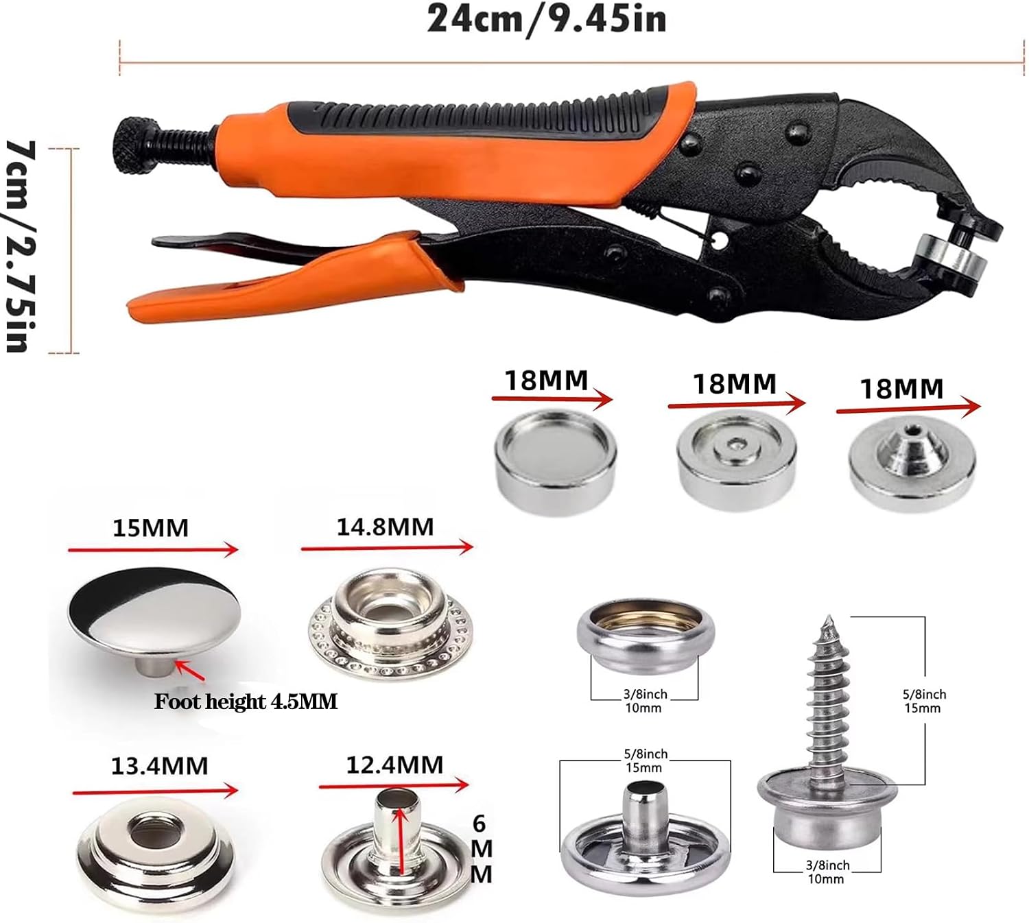 FUZHIJIA Heavy Duty Snap Fasteners Kit,15mm Snap Button Tool 134 Pcs Snaps for Fabric with Tool, Snap Pliers for Metal Snaps Repair Kit, Replacing Boat Cover,DIY Leather,Clothing, Sewing, Fabric