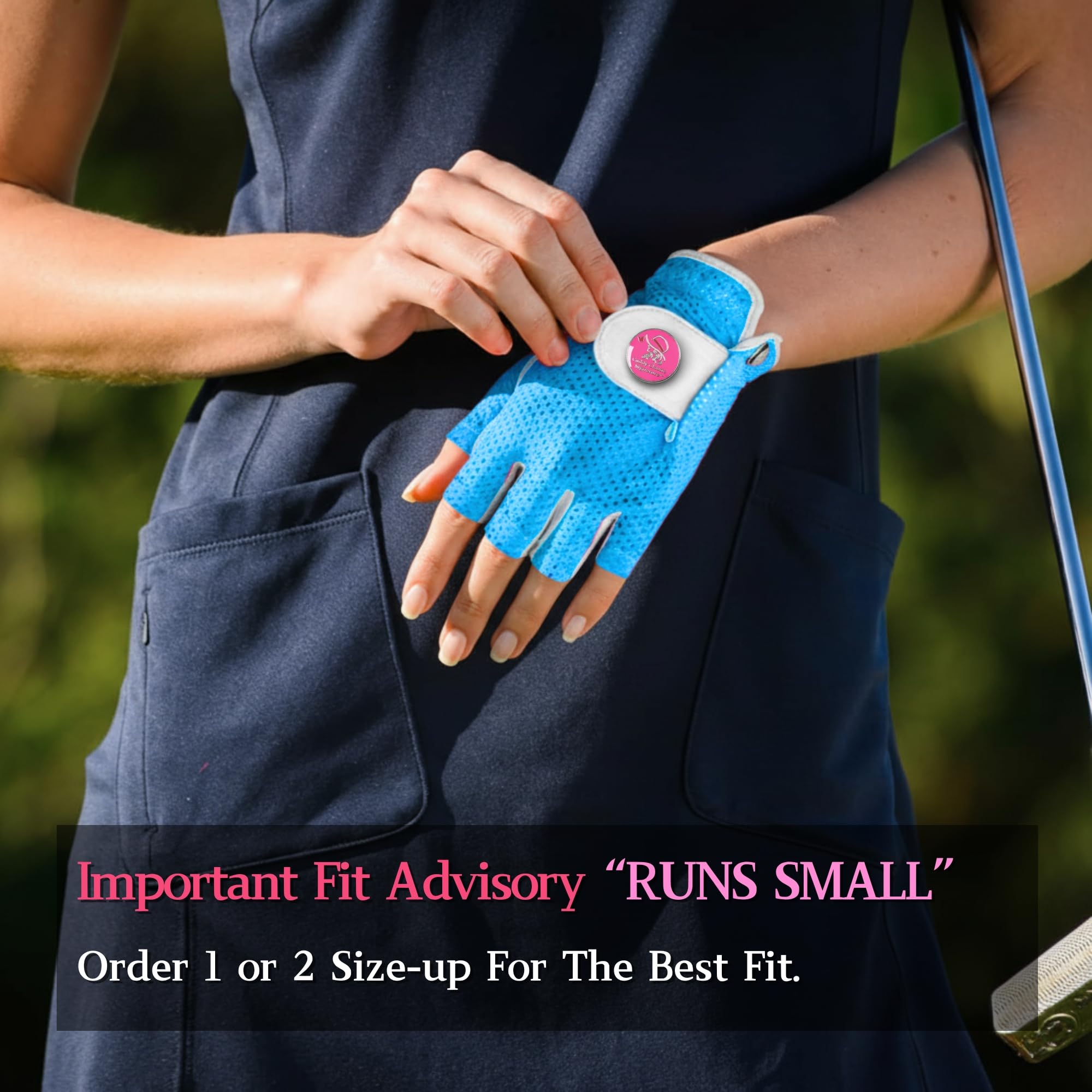 Caddy Classic - Guante de golf para mujer | Diseño de malla de medio dedo para una alta transpirabilidad | Construcción de cuero de primera calidad para un ajuste cómodo | Incluye elegante marcador