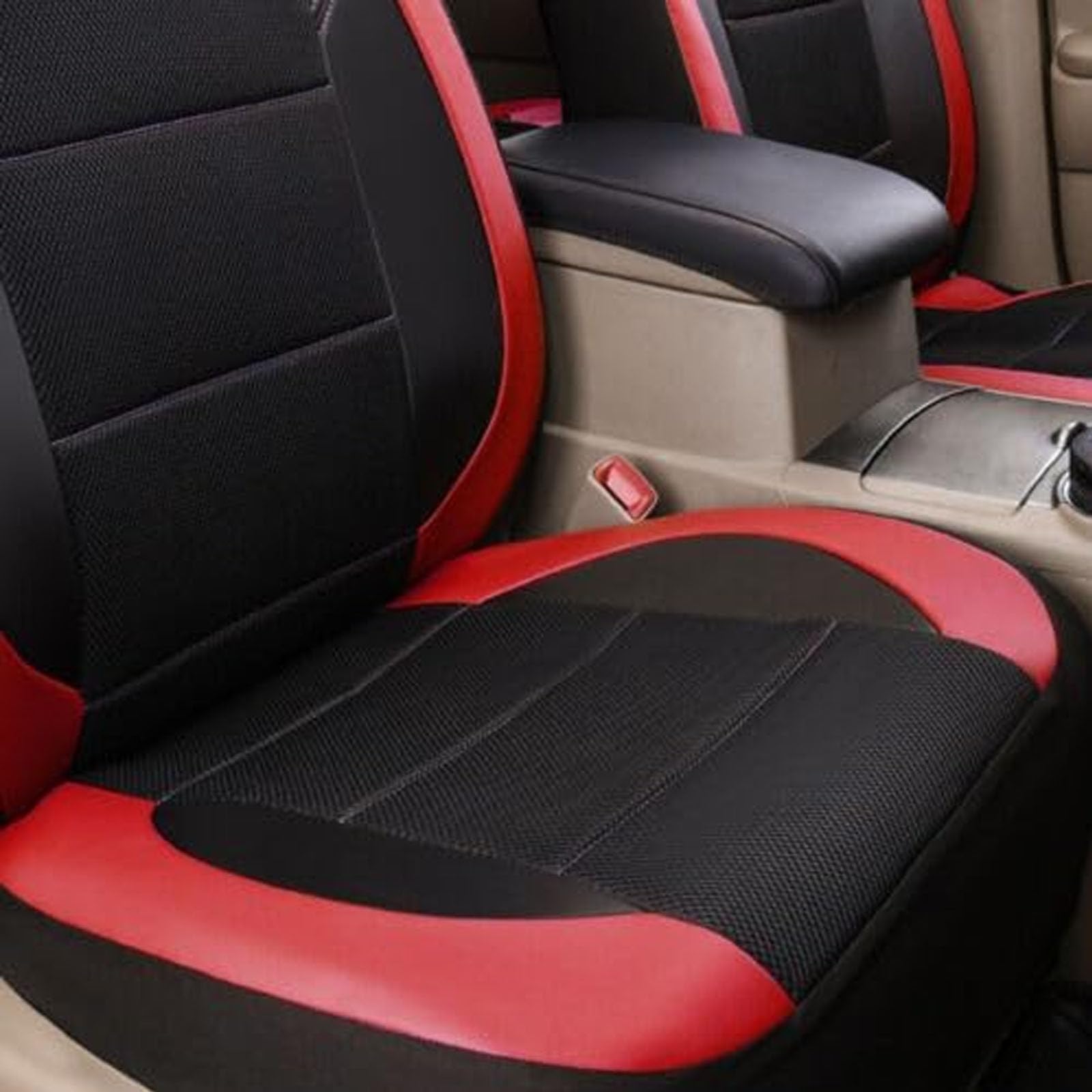 MaKeMoney Auto Sitzbezüge Sets FüR FIAT 500 (2007) 2007–2019, Leder Allwetter Atmungsaktiv Sitzbezüge rutschfest Schonbezug Set Auto Zubehör, E/Black Red