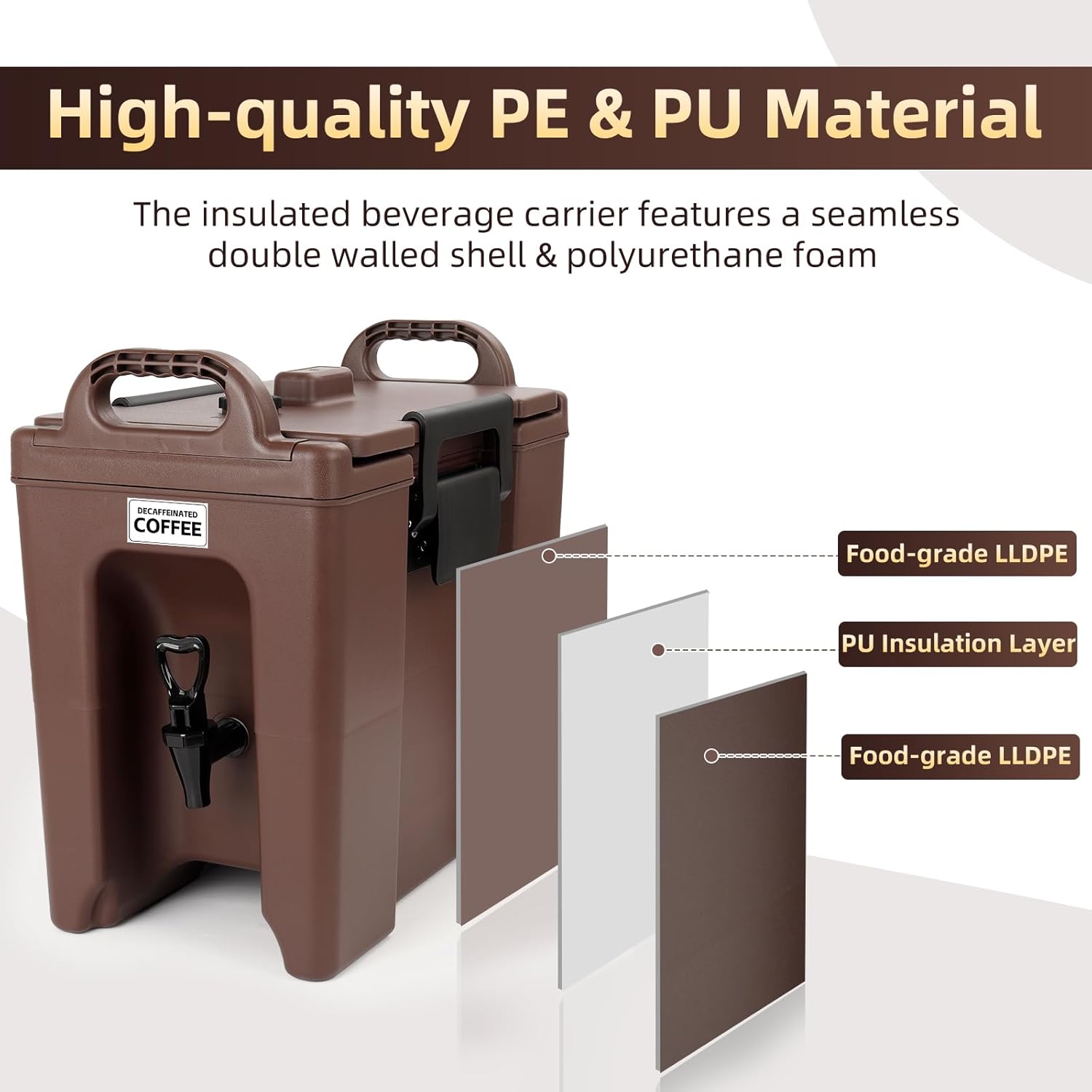 YUANHAO 2.5 Gallon Insulated Beverage Dispenser with Spigot | Hot & Cold Drink Server for Coffee, Tea, Lemonade | Leak-Proof, 7-Hour Temperature Control for Parties, Events, Office & Home (Brown)