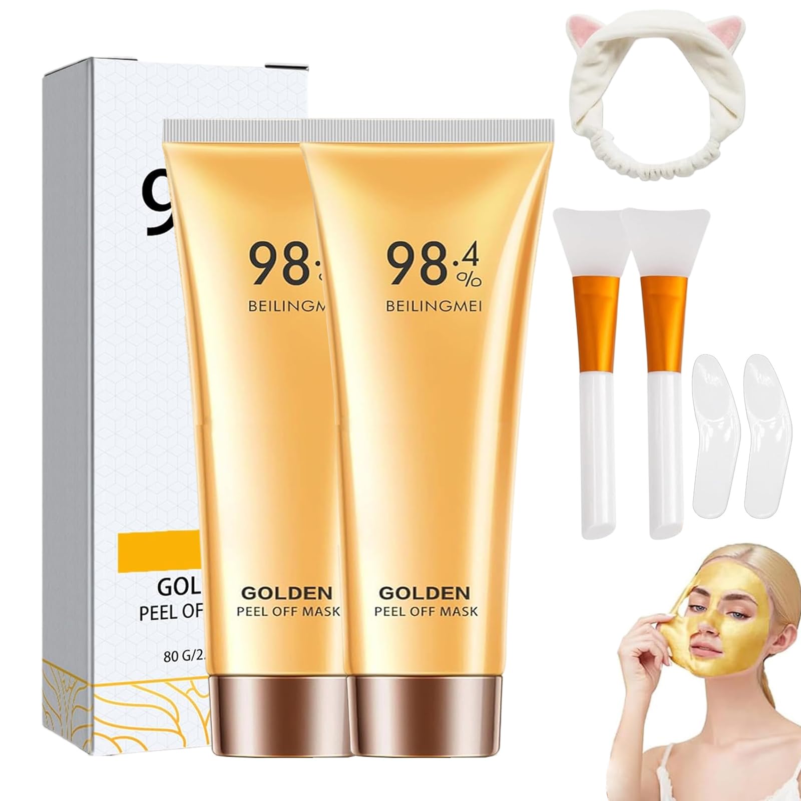 NAWOKEENY Gold Foil Peel Off Mask, 98.4% Golden Peel Off Face Mask, Deep Skin Clean, Reduces Fine Lines and Wrinkles, Skin Care Face Lifting Mask for Deeply Cleans Moisturizing (2Pcs)