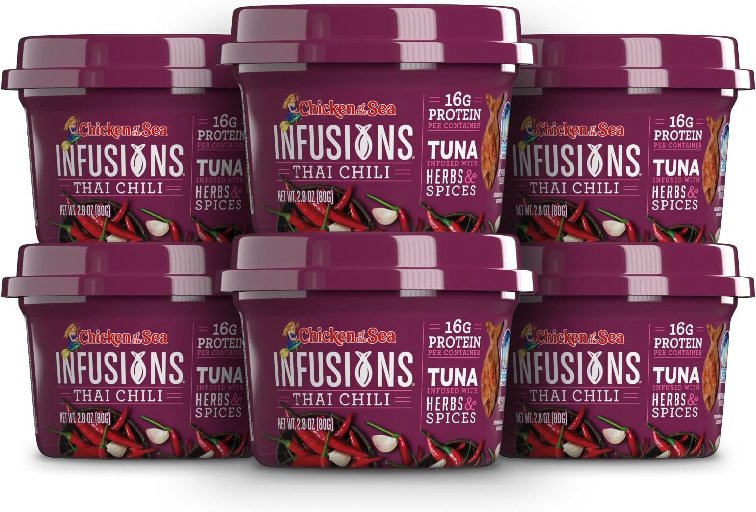 Chicken of the Sea Infusions Tuna, 2.8 Ounce Cups (Pack of 6), Wild Caught Tuna, Thai Chili