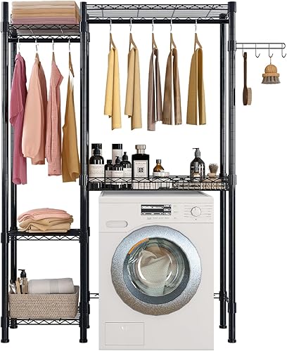 Miniatura 4 de Estante de secado de ropa y estante de almacenamiento, toallero portátil con ruedas, organización y almacenamiento de lavandería, estante de