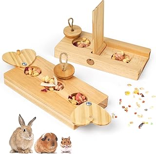 Guinea Pig Foraging Toy Wooden, Enrichment Foraging Toy for Hamster, Bunny, Rat, Chinchilla or Other Small Animals, Interactive Hide Treats Puzzle Snuffle Game, Mental Stimulation Toy, 2 Pack