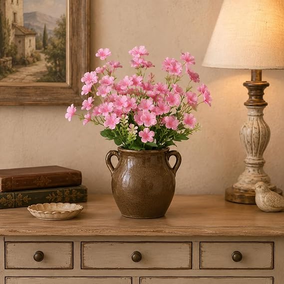 Pink Artificial Flower 100 Bundles Violets Fake Faux Greenery for Flowers Arrangement Plants for Outdoor Indoor Front Door Home Garden Window Wall Decor 0420