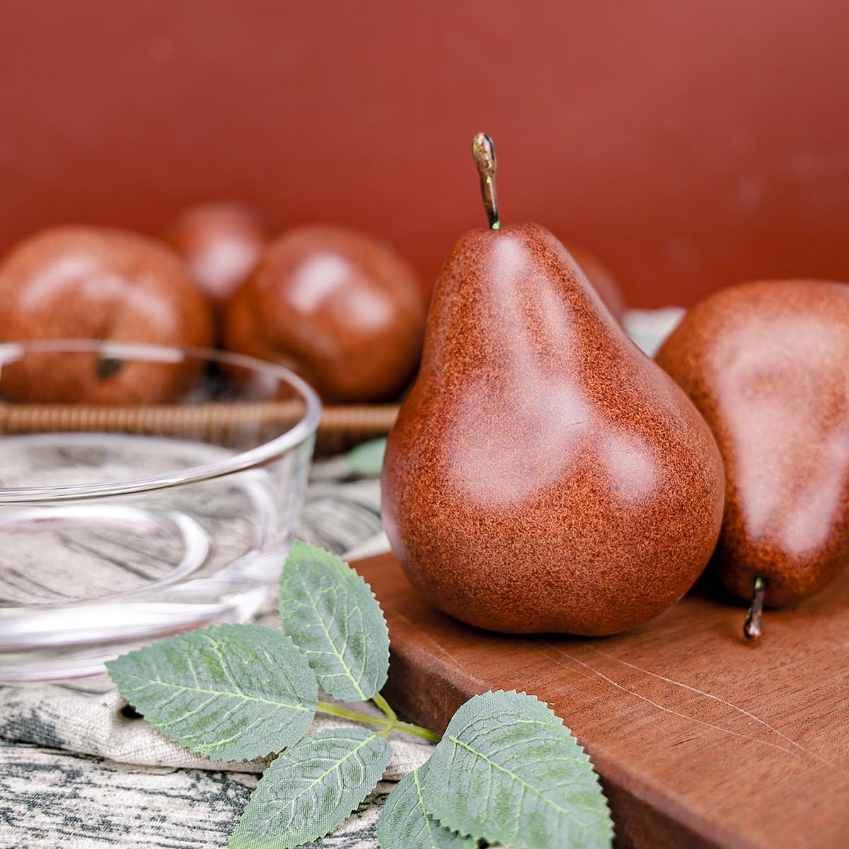 6 Pcs Faux Brown Pears - Realistic Fake Pear Artificial Fruit Decorations for Table Centerpiece, Decorative Pear for Home Kitchen Decor