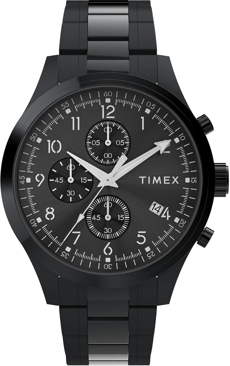 Timex Men's Dress Chronograph 43mm Watch - Silver-Tone Bracelet Black Dial Silver-Tone Case
