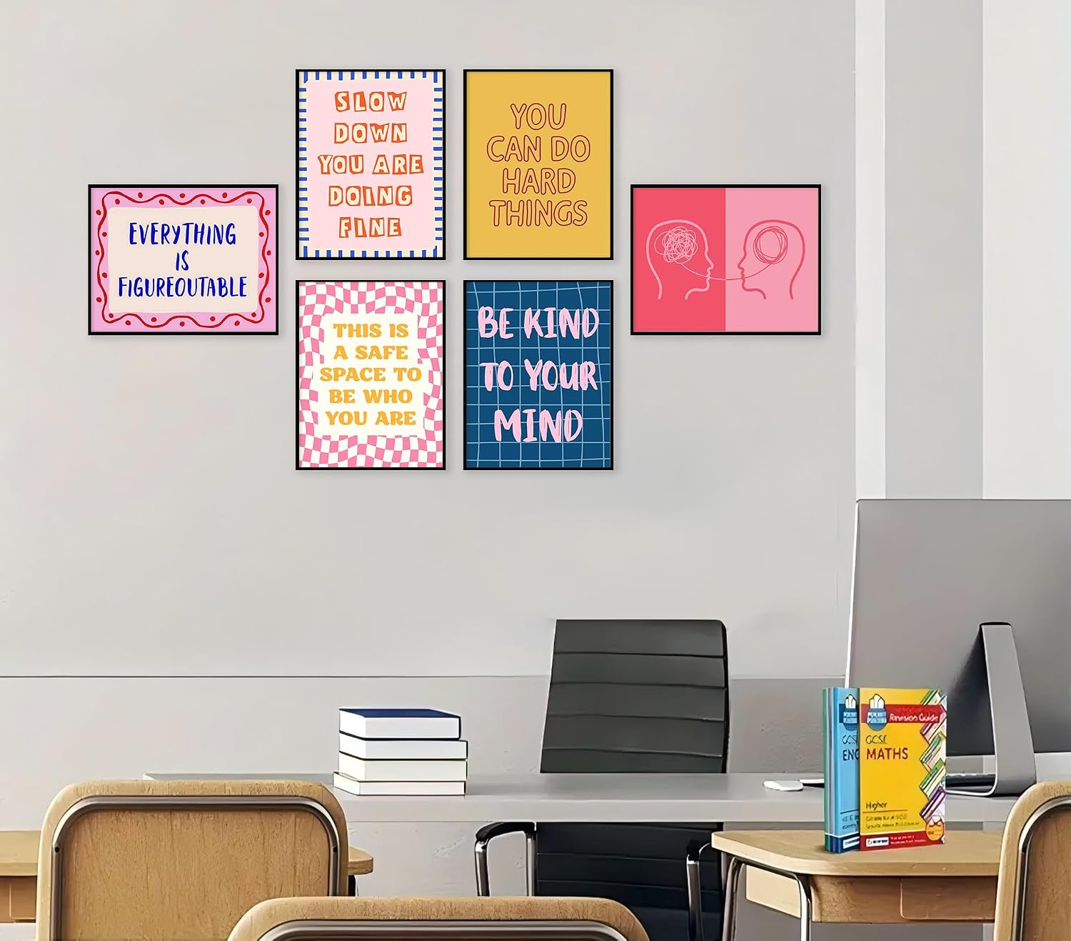 6Pcs Pink Blue Mental Health Wall Art Boho Therapy Office Wall Decor Motivational Psychology Painting Inspirational Positive Quotes Poster Prints for School Office Home Decor 8x10in Unframed image 5