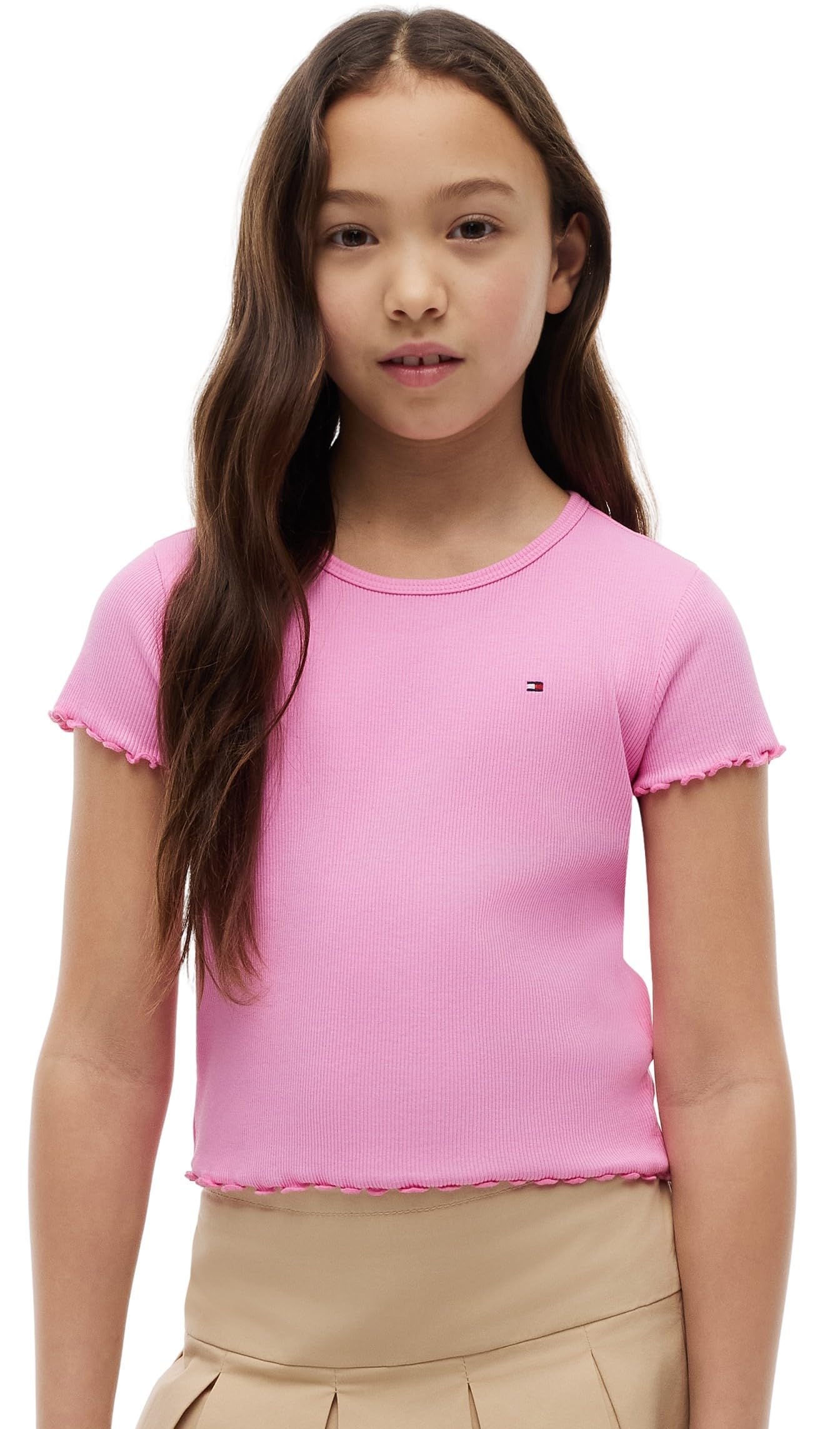 Tommy Hilfiger Girls Pink Essential Rib Top Ss in Size 14 - 16 Years, Sports Direct