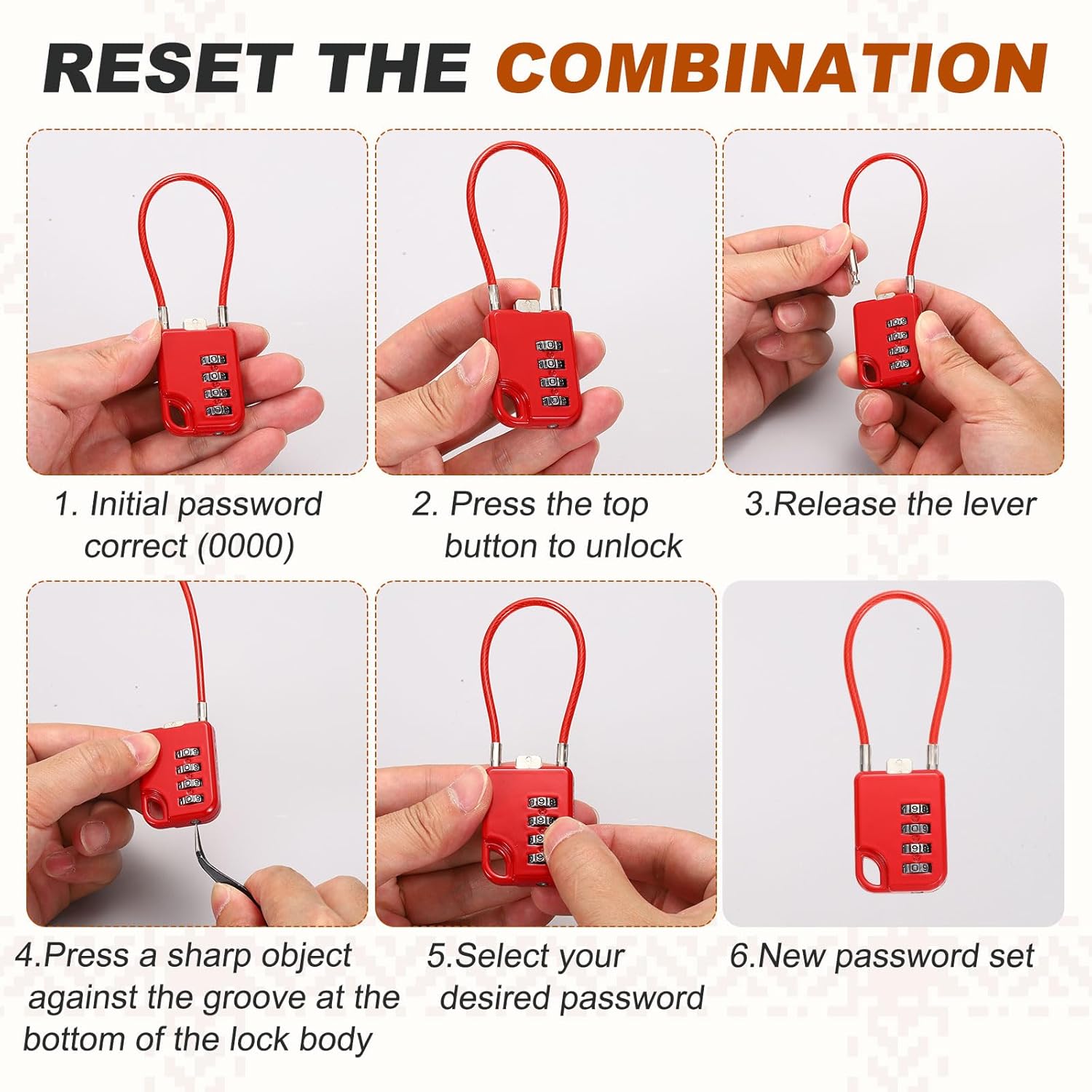 PATIKIL Combination Padlock (5.3 Inch, Red) (2 Pcs), 4-Digit Combo Padlock Luggage Locks with Coated Steel Wire Rope, Suit for Gym Locker/Fence/Storage/Backpack/Toolbox/Cabinets