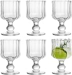 6oz Wine Glasses Goblets Set of 6 Embossed Glass Cups Stemmed Vintage Cocktail Glasses High Clear Drinking Cups Stemware Juice Mailkshake Wine Glass Cup for Luau Party Wedding Birthday Bar