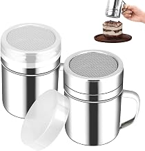 Set of 2 icing sugar shakers, flour shakers with lid, stainless steel icing sugar shaker with handle, dust sugar shaker, flour shaker, bread baking, cocoa shaker for cappuccino, coffee, salt, sugar | Edelstahl Puderzuckerstreue Mit Griff,Mehlstreuer Brot 