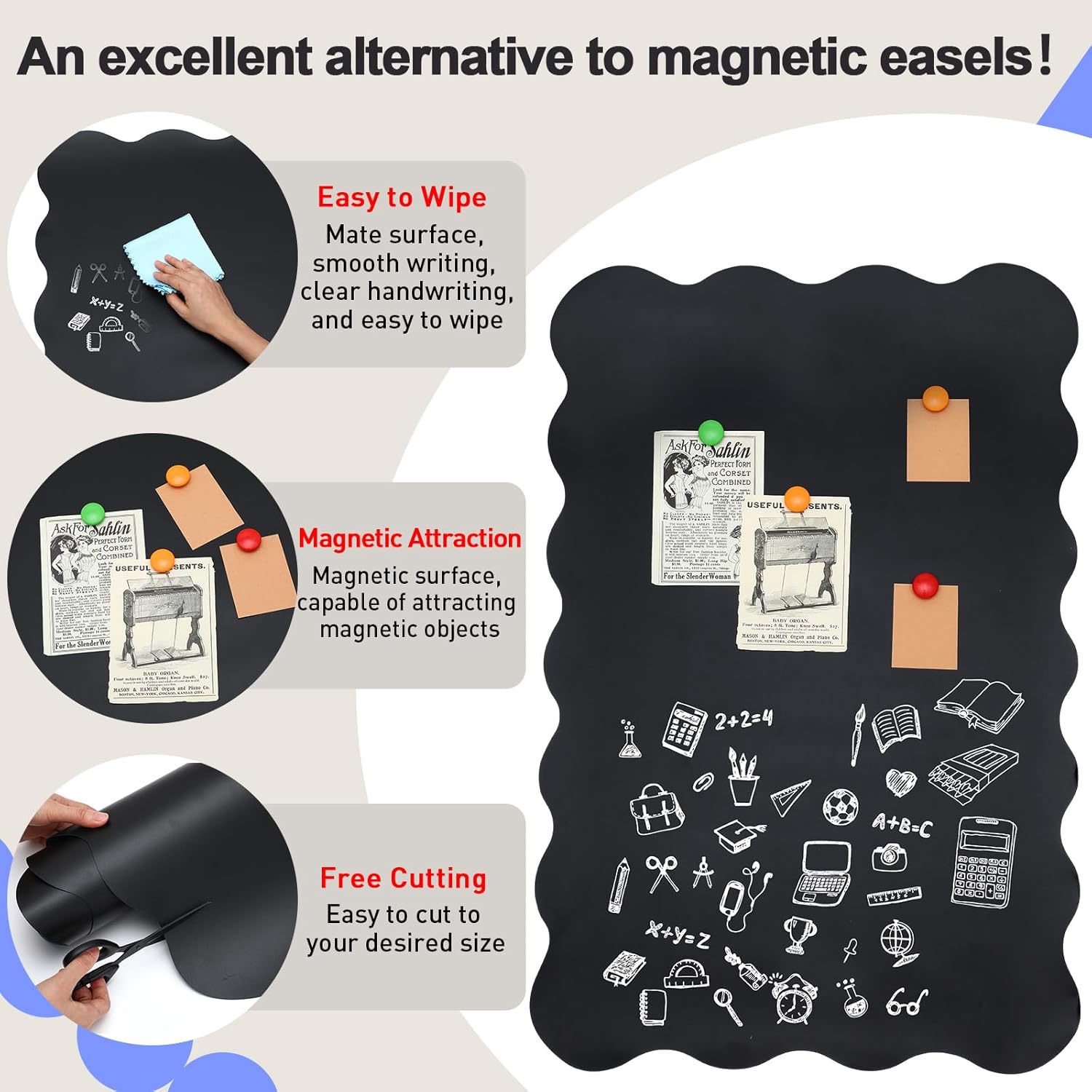 Tenceur Magnetic Chalkboard Contact Paper with Adhesive Back, 36 Inch x 24 Inch Magnetic Blackboard Film for Walls, Tearable Wall Sticker, Suitable for Home, Office, Game Room, Classroom, Black