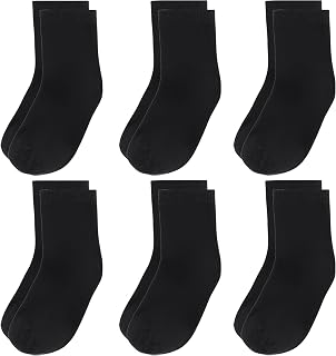 Boys Girls 6 Pack Crew Dress Socks Soft Cotton for Kids 6-12Y | Ribbed Crew Socks,Soft Cotton Blend,Daily School Uniform Socks,Breathable Fit,Elastic Cuff,Moisture Wicking,6 Pack