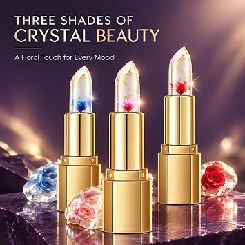 PH Adjusting Colour Changing Lipstick, Flower Jelly Lipstick Set, Non-Sticky Hydrating Lip Makeup,Temperature Sensitive Lip Balm with Gold Foil, Long Lasting Moisturizing Lip Gloss for All Skin Tones