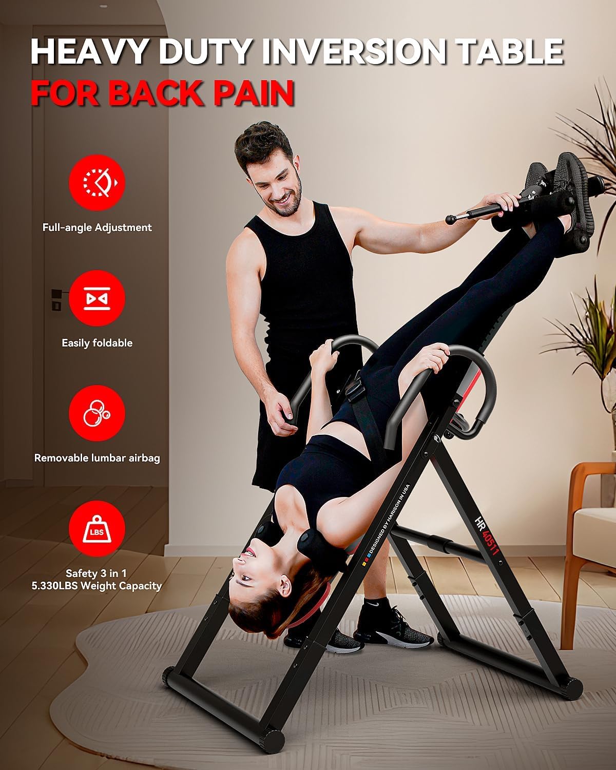 HARISON Inversion Table for Back Pain Relief 350 LBS Capacity with 3D Memory Foam, Strength Training Inversion Equipment for Pain Therapy Training with Safe Belt & Comfortable Ankle Holders