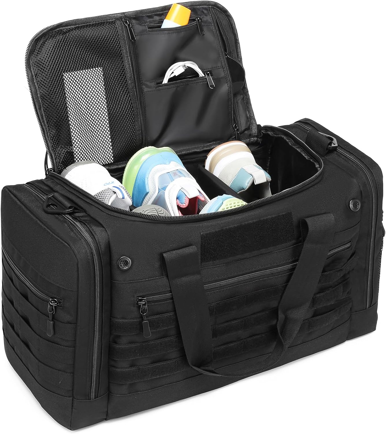 45L Large Duffle Bag for Men & Women, Tactical Military Duffle Bag for Travel Weekender, Gym Bag, Large Sports Bag for Hockey Football Baseball Soccer Basketball & Team Training, Black - Image 7