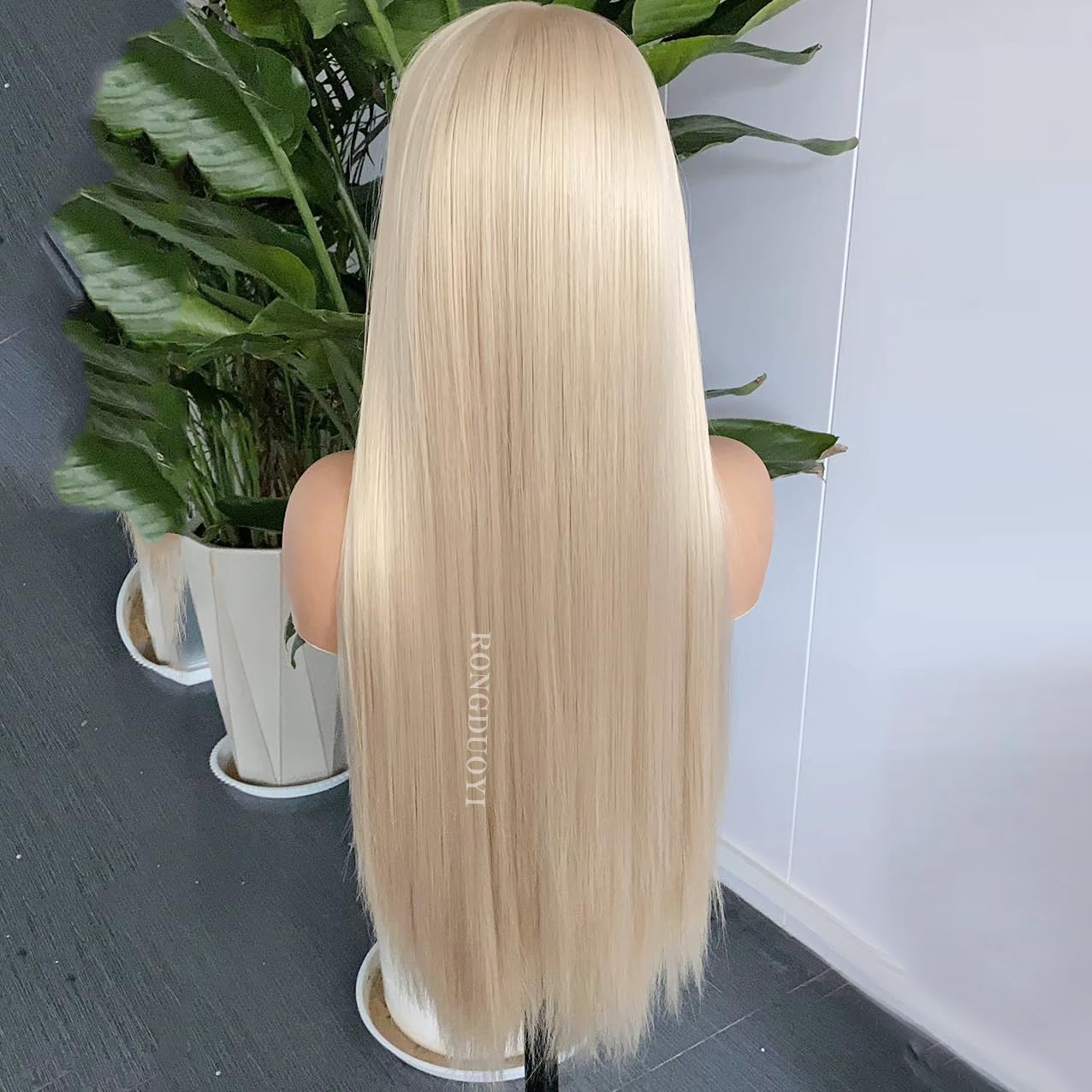 RONGDUOYI 13X6 Lace Front Wigs for Women Blonde Lace Wig Long Silky Straight Synthetic Hair Glueless Natural Hairline Daily Use Cosplay Wig