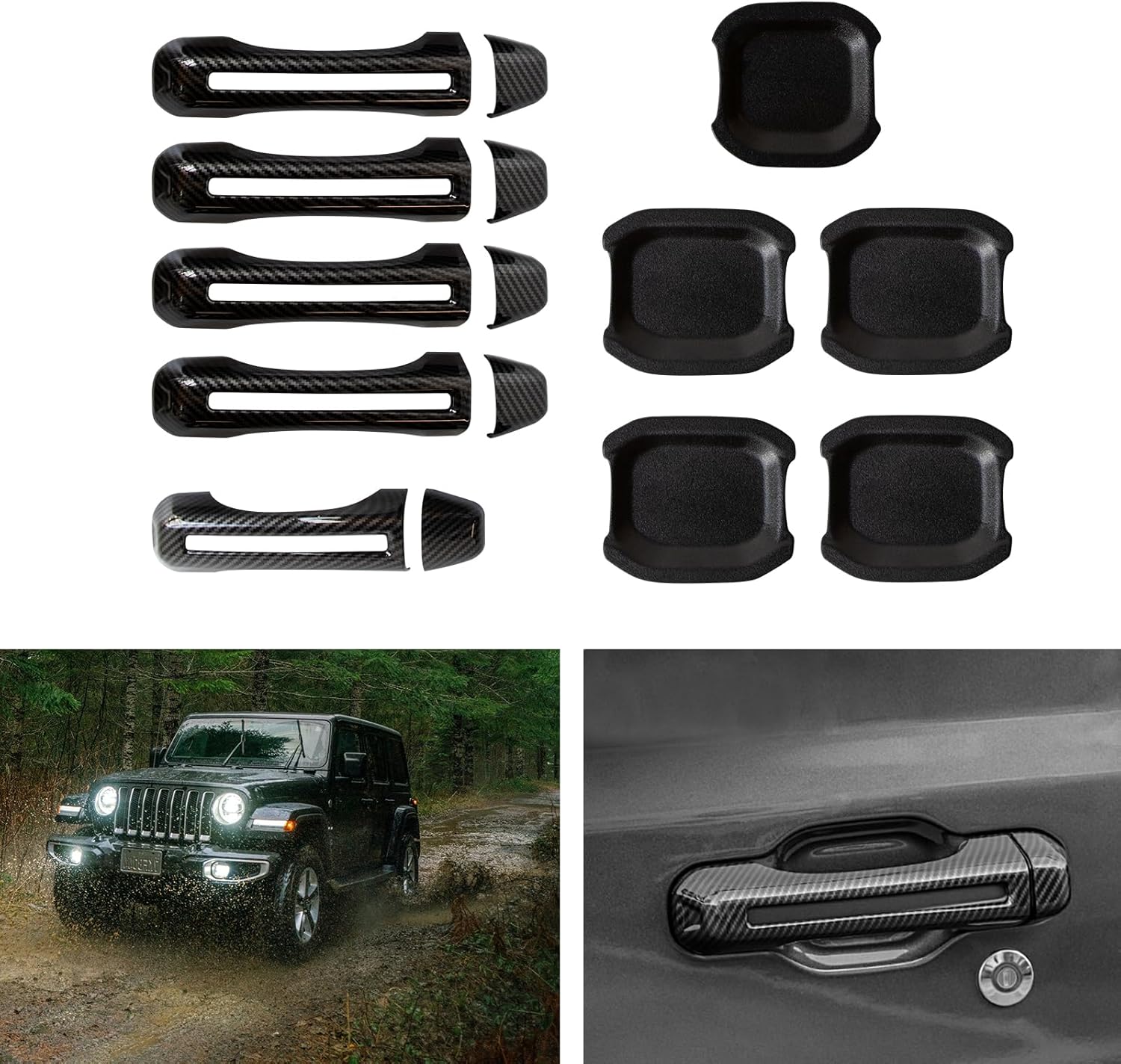 10PCS Door Handle Tailgate Handle Trim Bowl Cover for Jeep Wrangler JL JLU 2018-2025, Carbon Fiber Pattern Exterior Decoration Accessories
