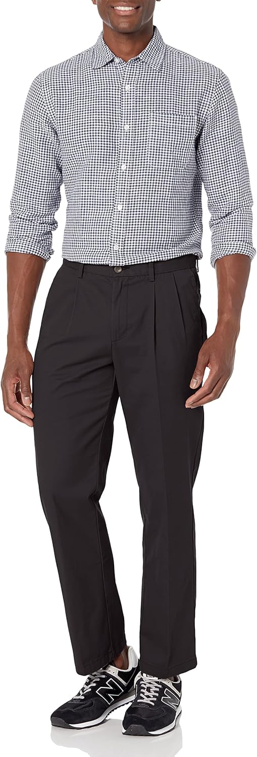 Essentials Men's Classic-Fit Wrinkle-Resistant Pleated Chino Pant (Available in Big & Tall) : Clothing, Shoes & Jewelry