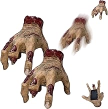 Halloween Self Walking and Sounding Hands - Touch & Sound Activated with Spooky Music, Scary Realistic Halloween Zombie Crawling Hands Horror Prop for Haunted House, Horror Party Decor (1)
