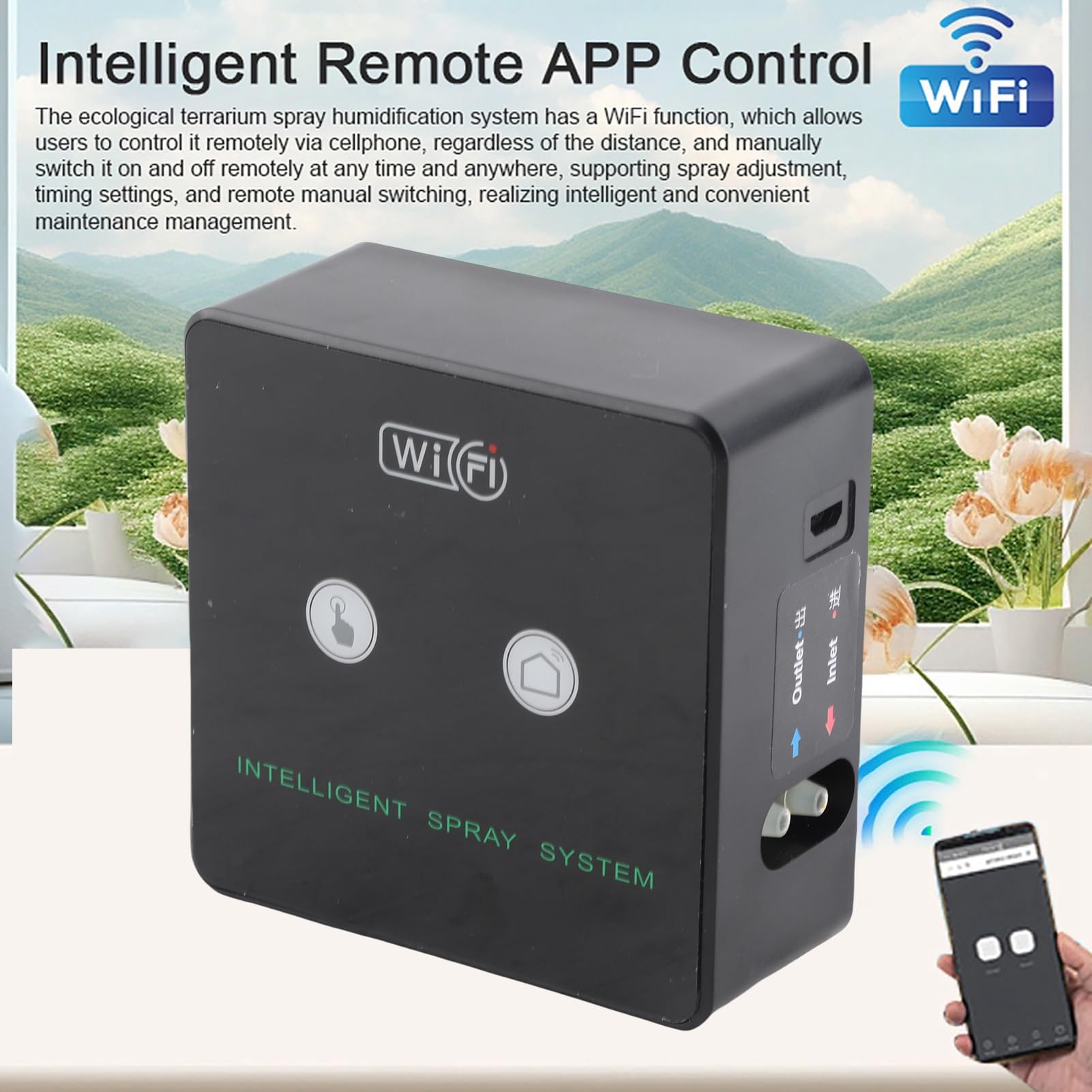 Pulverizador automático Terrario de selva tropical de nebulización temporizado Kit de pulverización de humidificación inteligente Boquilla giratoria 360 Control remoto de (10m 4 boquillas)