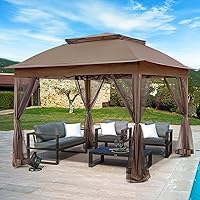 INTERHUT 11x11 Pop Up Gazebo Tent with Mesh Walls - Ventilated Roof, UPF 50+ UV Protection for Patio Backyard Deck