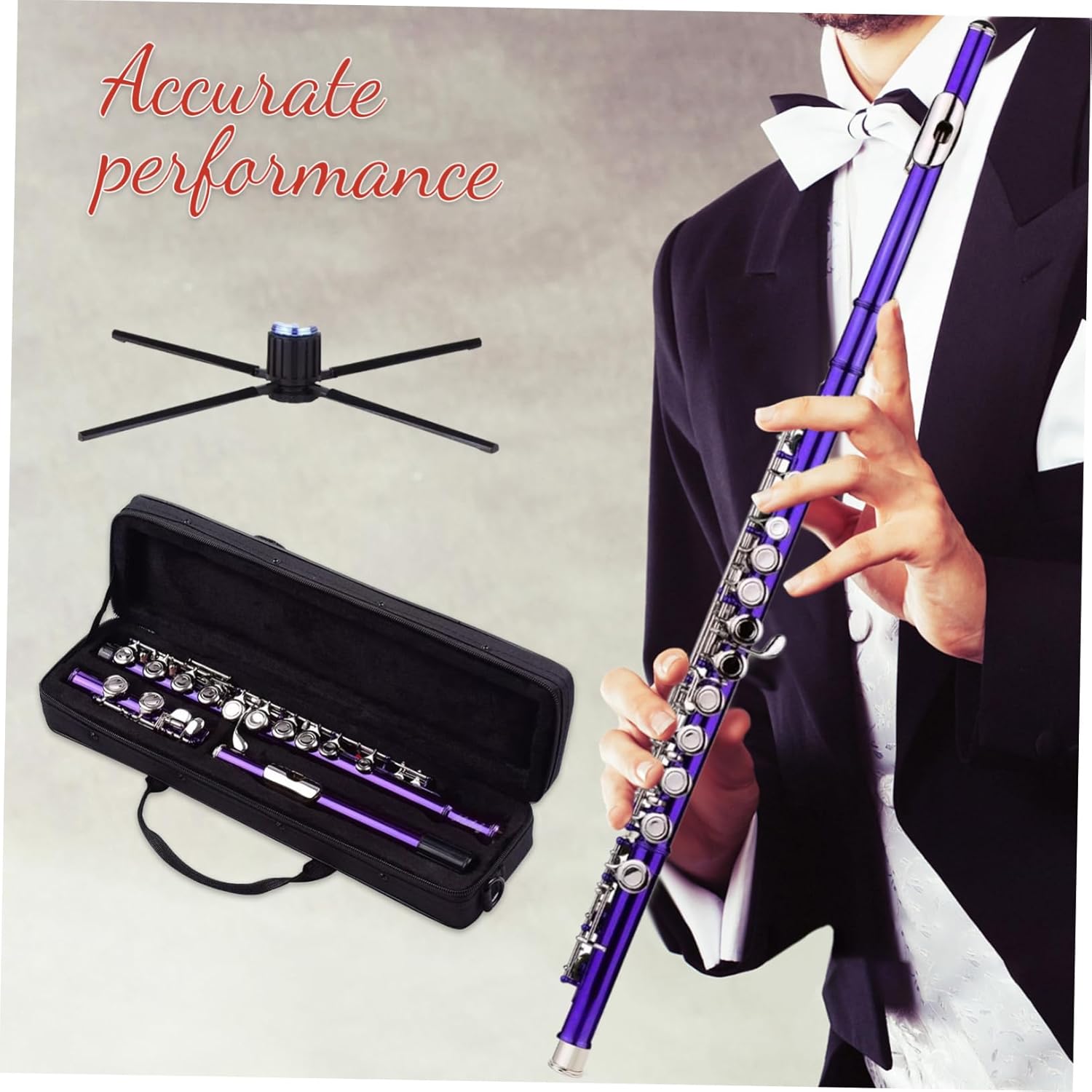 C Flute Keys Metal Flute for Beginners Intermediate School Band Practice Made of Cupronickel Case Cleaning Cloth