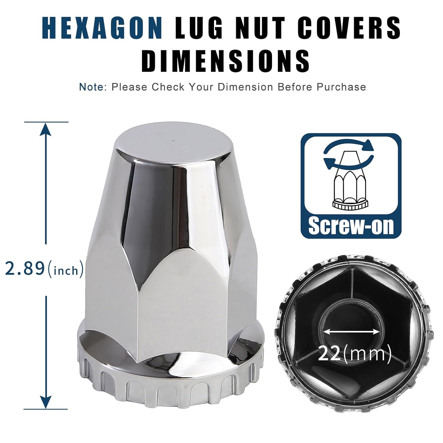 Lug Nut Covers for Semi Trucks - 60Pcs 33mm Screw-on Hexagon ABS Nut Covers with Chromium Plated Surface, Anti-Rust Waterproof Semi Truck Lug Nut Covers