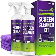 Screen Mom Spray limpiador de pantalla, paquete de 2, 16 oz para TV, automóvil, computadora portátil y computadora | Fórmula sin rayas, sin alcohol ni amoníaco, seguro para televisores, tabletas y teléfonos de vidrio OLED, limpieza suave, acabado sin residuos