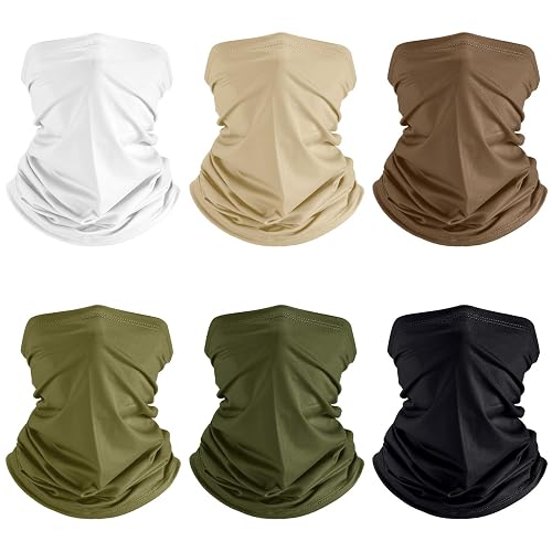 Geyoga 6 Pcs Neck Gaiter Cooling Face Bandana Mask for Men | Summer Breathable Stretch Wicking, UPF 50, Sun Wind Dust UV Protection, Quick Dry & Washable, 100% Polyester