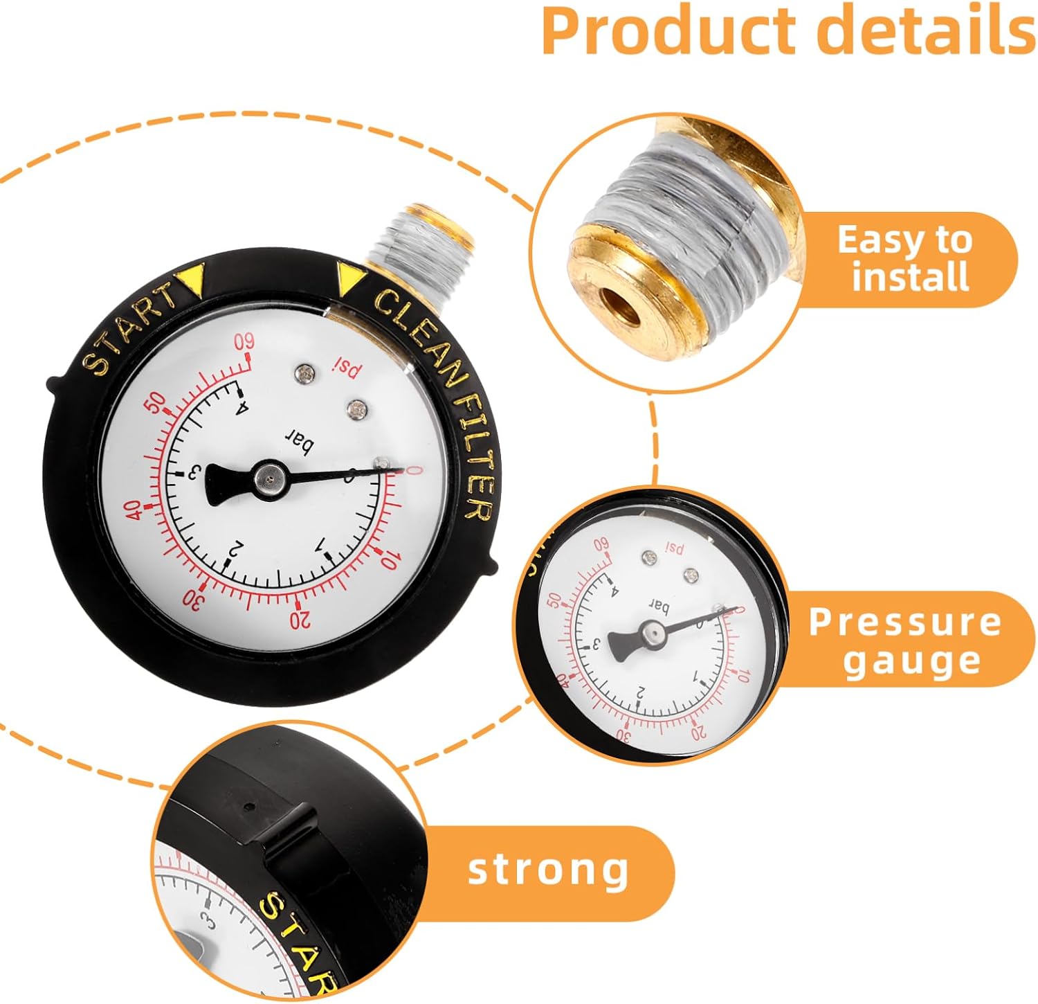Pool Pressure Gauge Psi Npt Bottom Mount for Accurate Water Pressure Measurement Aquariums Spas