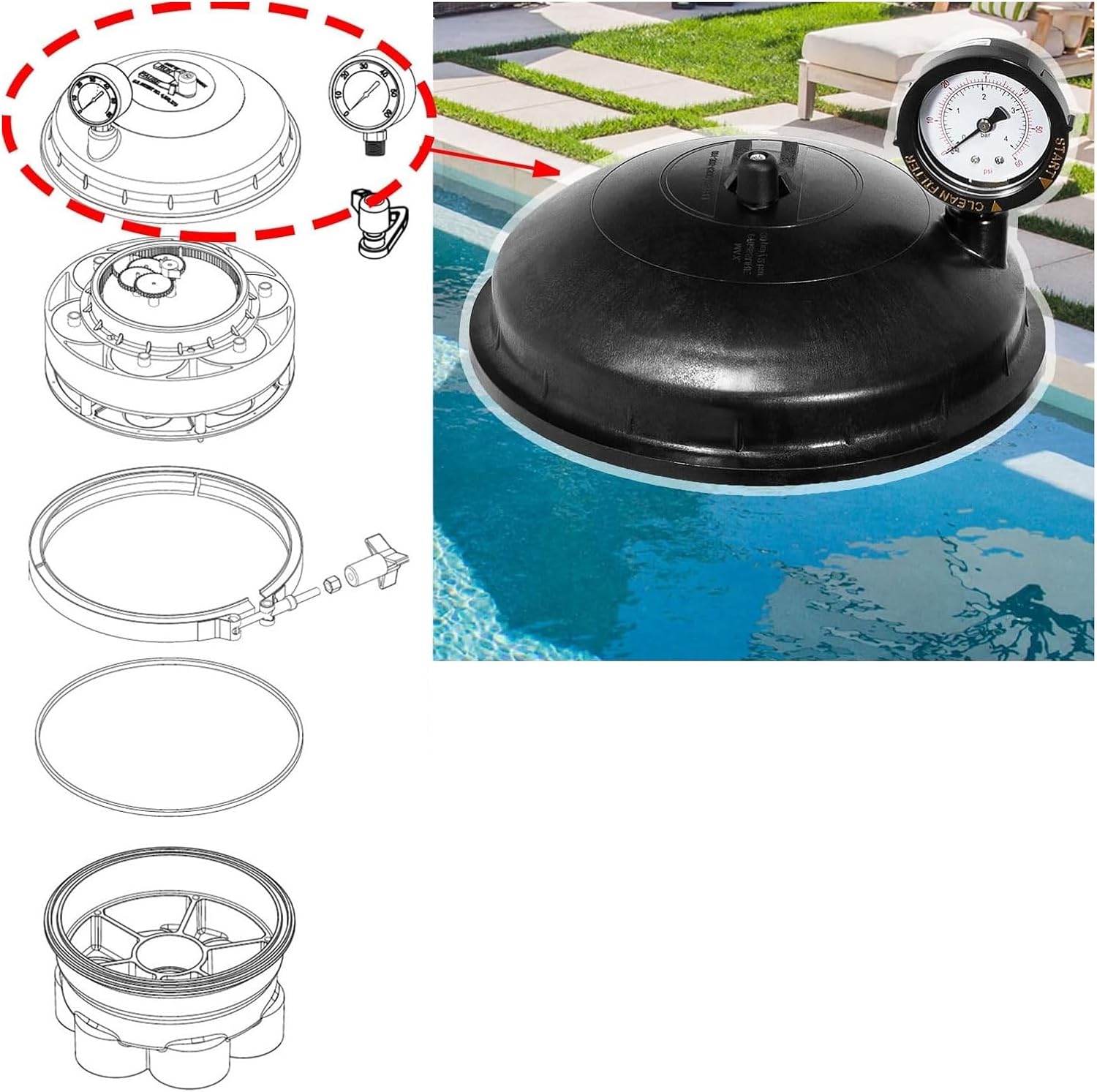 バルブトップドーム交換ユニット クリアディスプレイ付き トップドーム フィルターメンテナンスのアラートと調整に最適 水交換