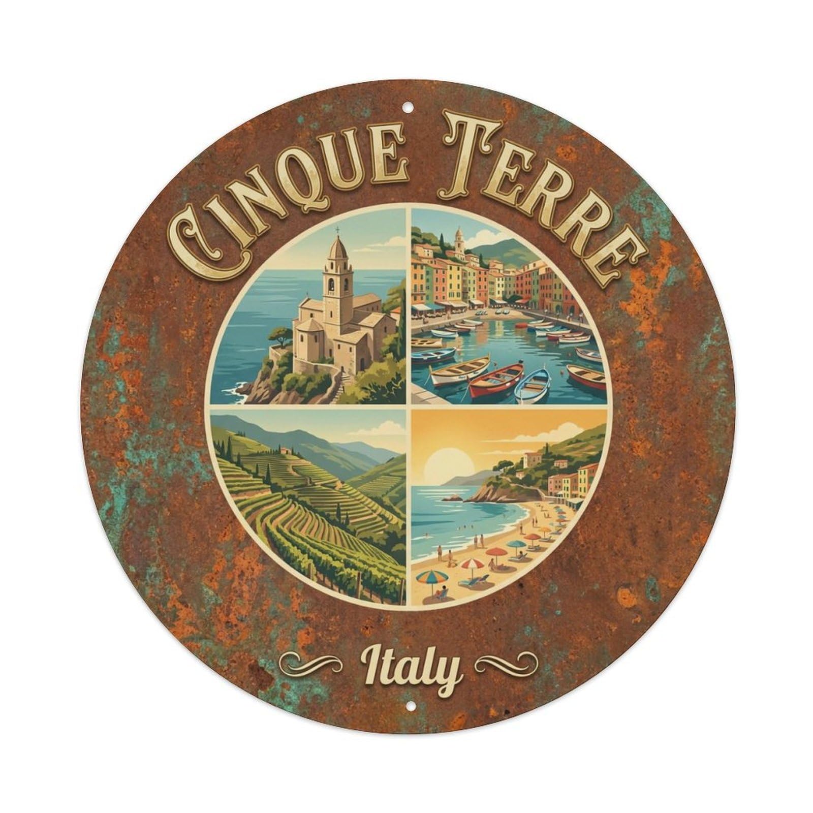 Vintage Travel Cinque Terre Italy Memory Metal Tin Sign