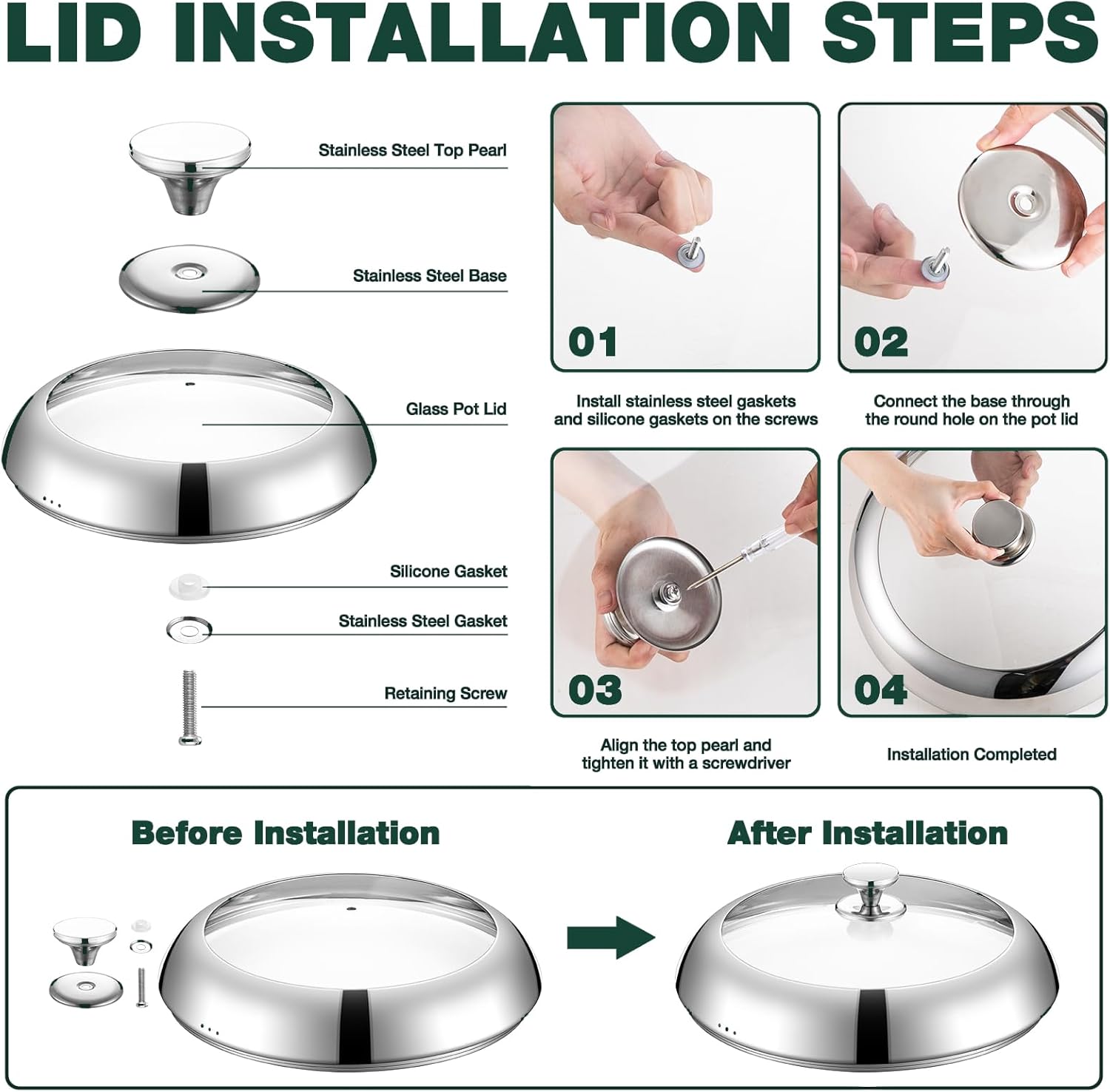 DELARLO Paella Pan With Lid 14 Inch Tri-Ply Large Stainless Steel Nonstick Frying Pan,Induction Skillets,Fast Heating Cookware,Indoors Outdoors,paelleras para 12 personas Jumbo Cooker