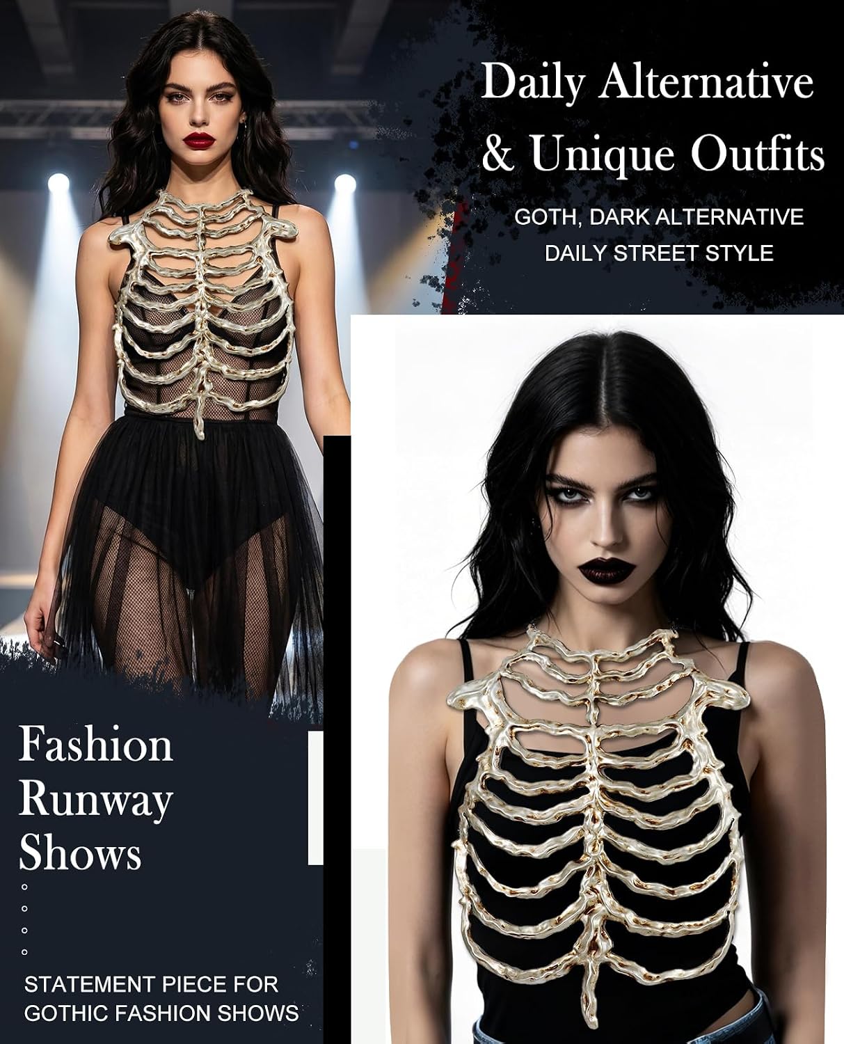 Gothic Skeleton Rib Cage Chest Armor - PU Foam Ribcage Corset Body Harness for Party Halloween Cosplay Accessory