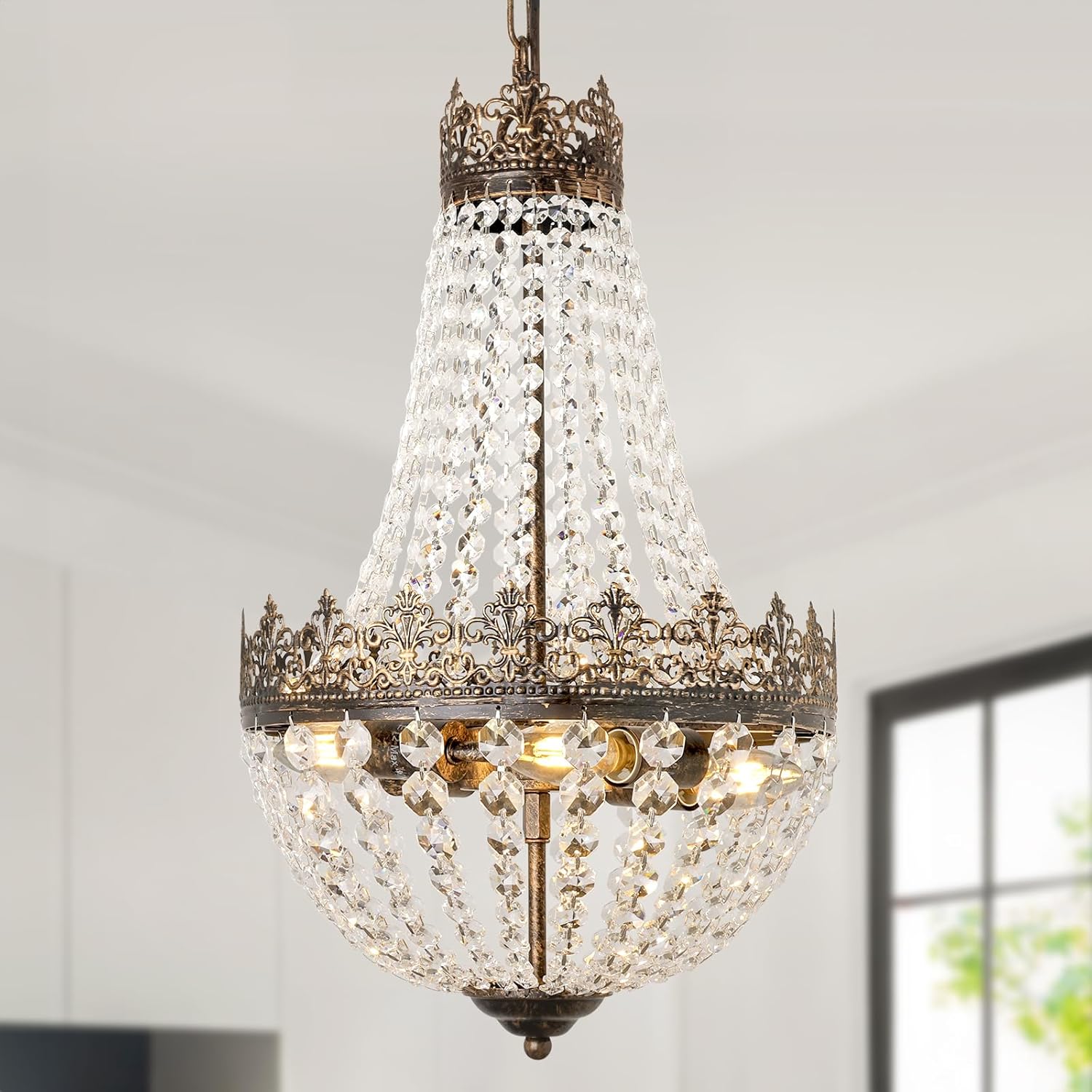VerRon Crystal Chandelier for Dining Room, Antique French 4-Light Bedroom Chandelier, Real K9 Crystal Chandeliers, Mini Vintage Ceiling Light for Living Room Foyer Hall Kitchen Entryway 4 E12 Base